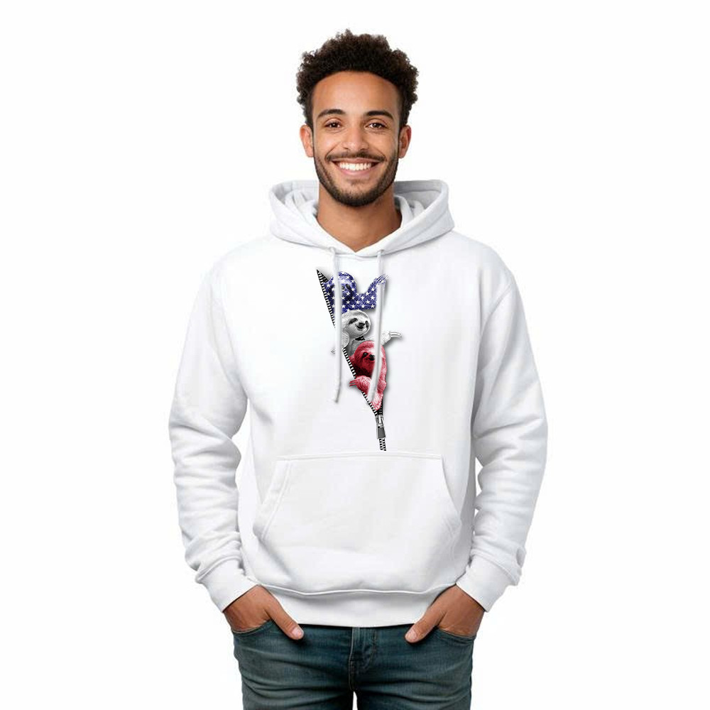Three Sloths American Hoodie Patriotic Cute Sloths Tee Shirt 4Th Of July Gift For Siblings - Image 5