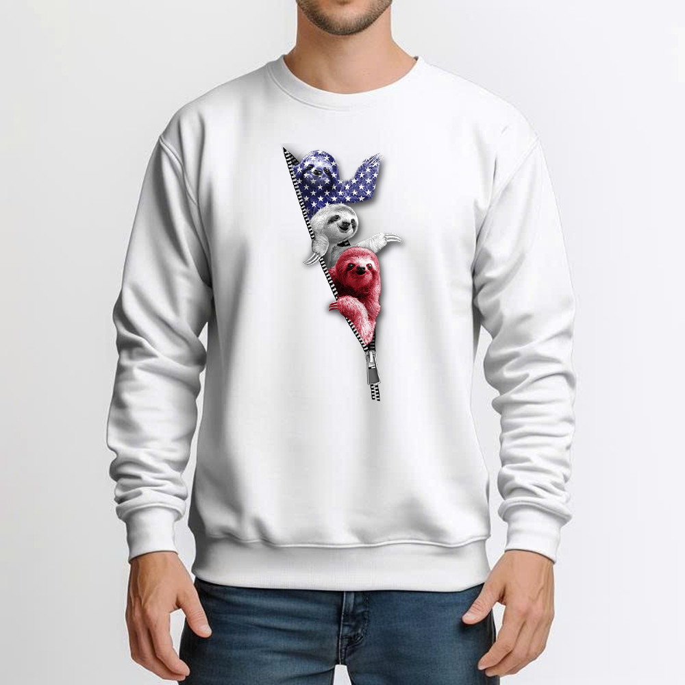 Three Sloths American Sweatshirt Patriotic Cute Sloths Tee Shirt 4Th Of July Gift For Siblings - Image 3