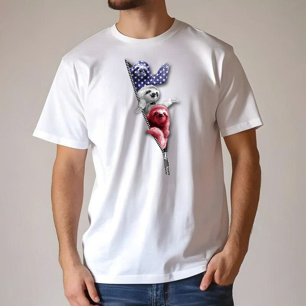Three Sloths American T-Shirt Patriotic Cute Sloths Tee Shirt 4Th Of July Gift For Siblings - Image 4